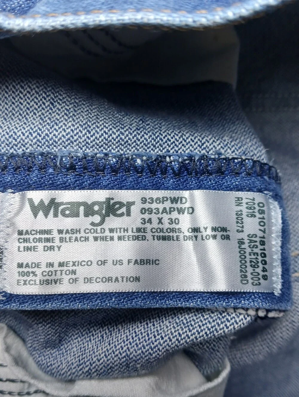 Wrangler Mens Cowboy Cut Prewashed Slim Fit Jeans 32X30 Blue Denim 936PWD